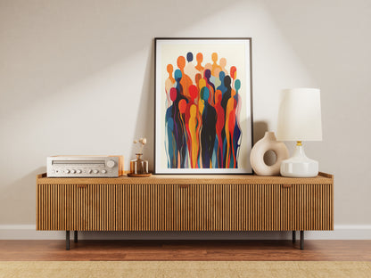 Abstract Crowd Poster | Vibrant Multicolor Silhouettes Wall Art