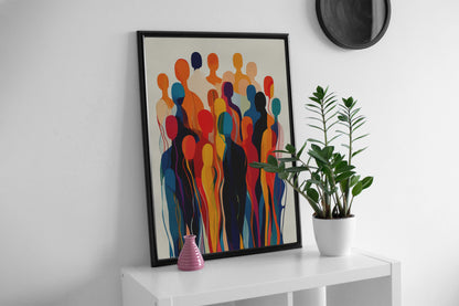 Abstract Crowd Poster | Vibrant Multicolor Silhouettes Wall Art