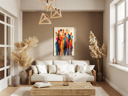 Abstract Crowd Poster | Vibrant Multicolor Silhouettes Wall Art