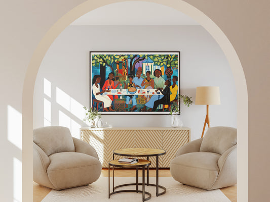 African American Family Dinner Poster | Cultural Unity Wall Art Print