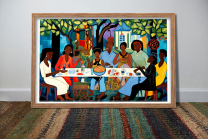 African American Family Dinner Poster | Cultural Unity Wall Art Print