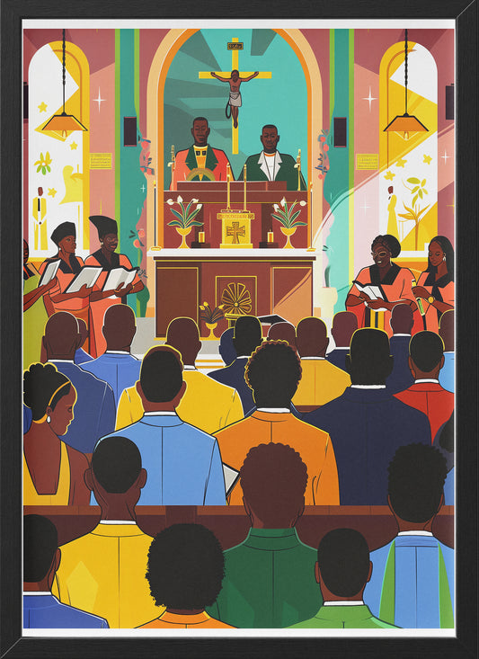 African American Church Poster | Colorful Gospel Choir & Worship Scene Wall Art