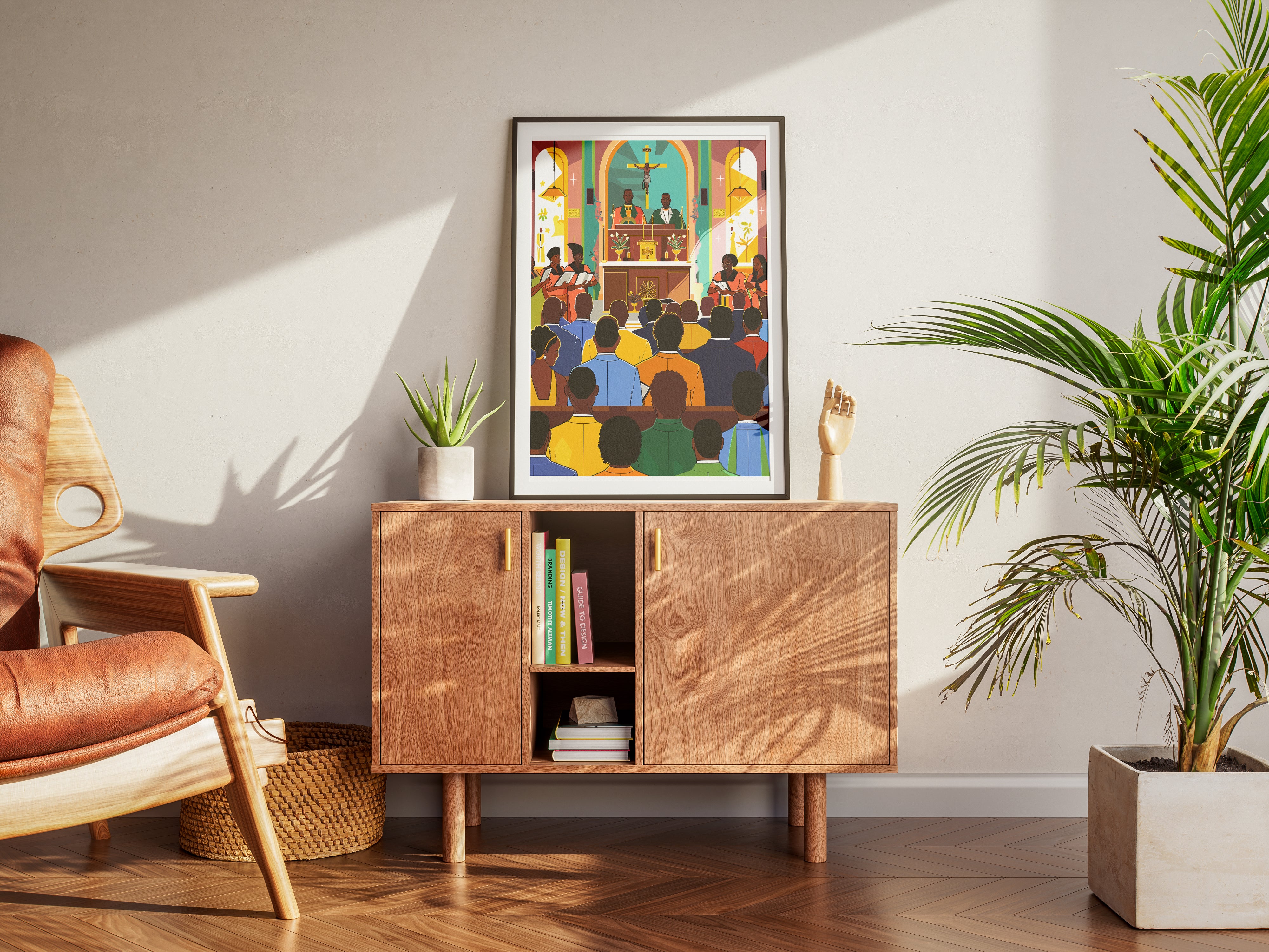 African American Church Poster | Colorful Gospel Choir & Worship Scene Wall Art
