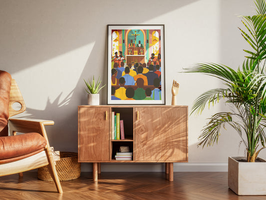 African American Church Poster | Colorful Gospel Choir & Worship Scene Wall Art