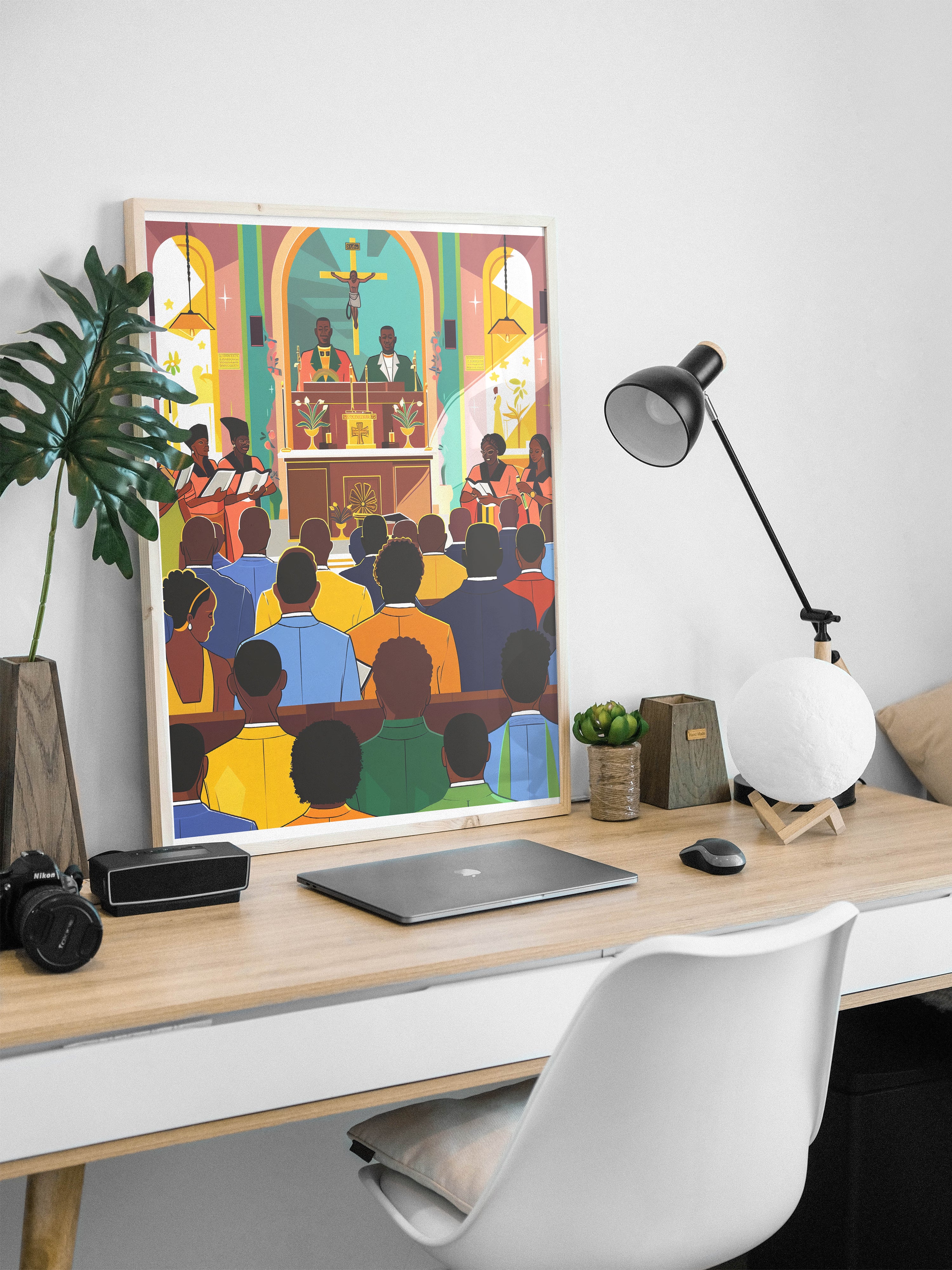African American Church Poster | Colorful Gospel Choir & Worship Scene Wall Art