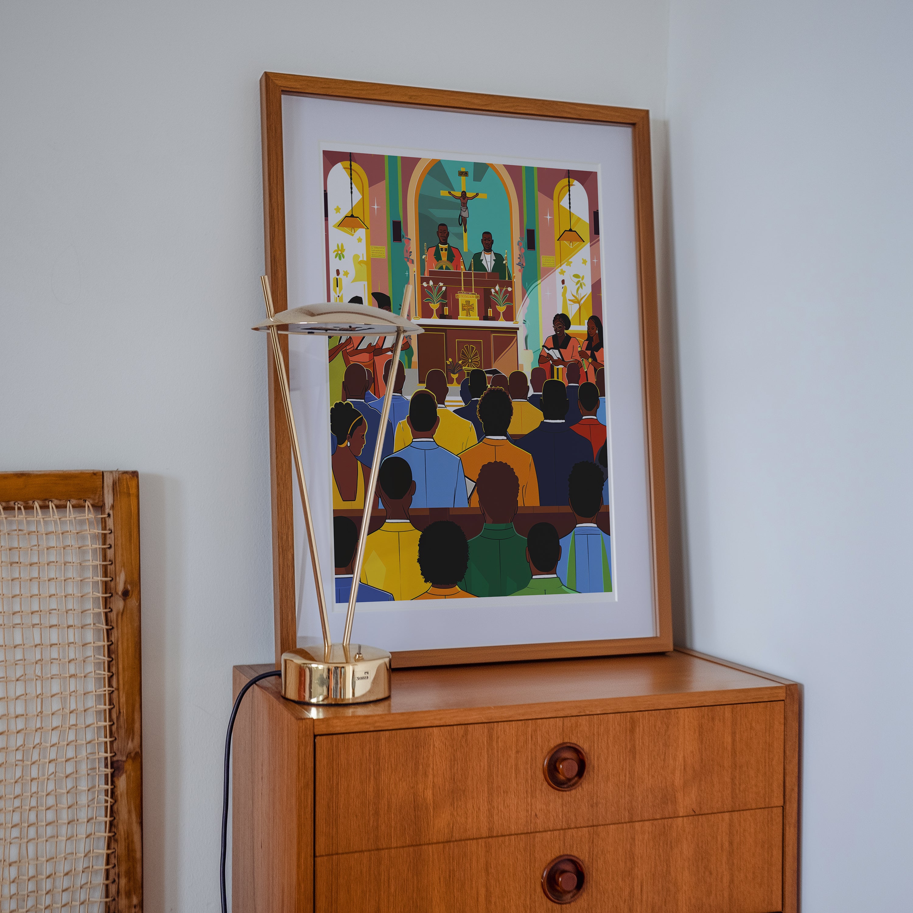 African American Church Poster | Colorful Gospel Choir & Worship Scene Wall Art