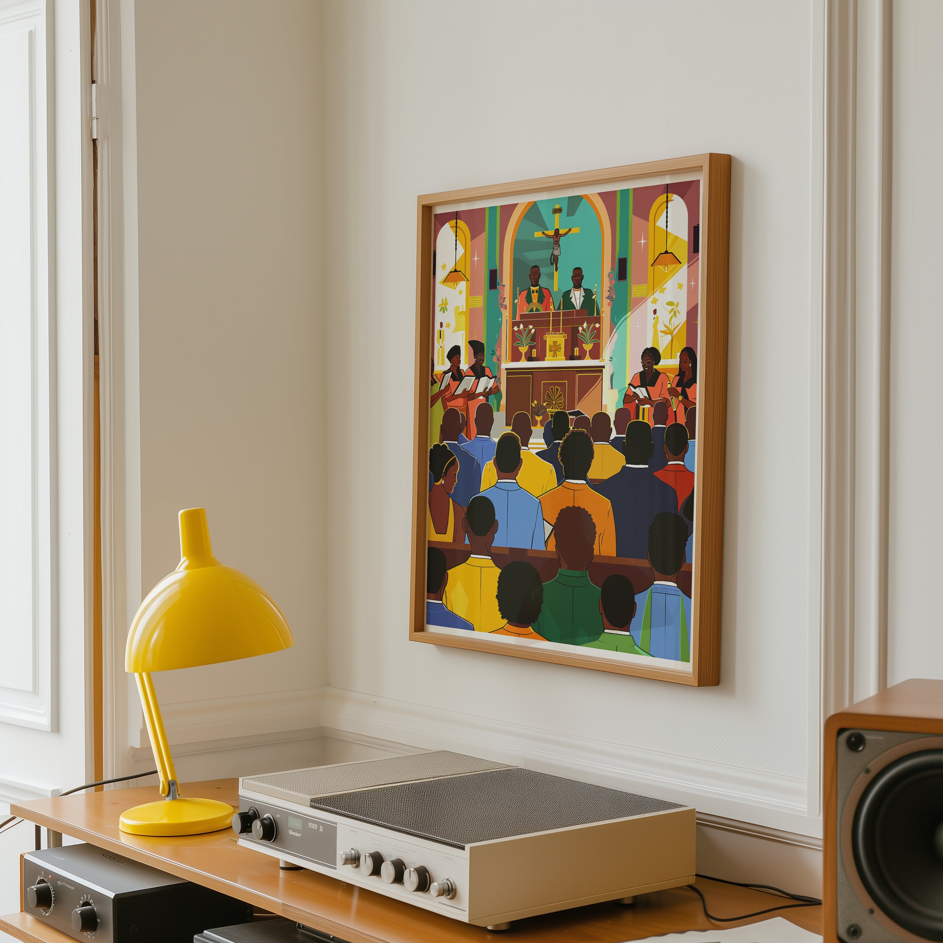 African American Church Poster | Colorful Gospel Choir & Worship Scene Wall Art