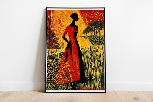 Afrocentric Silhouette Wall Art | Bold Figurative Black Woman Poster in Nature