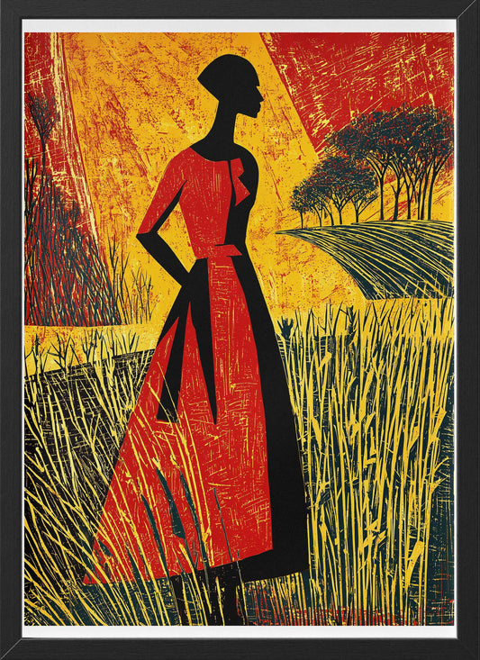 Afrocentric Silhouette Wall Art | Bold Figurative Black Woman Poster in Nature