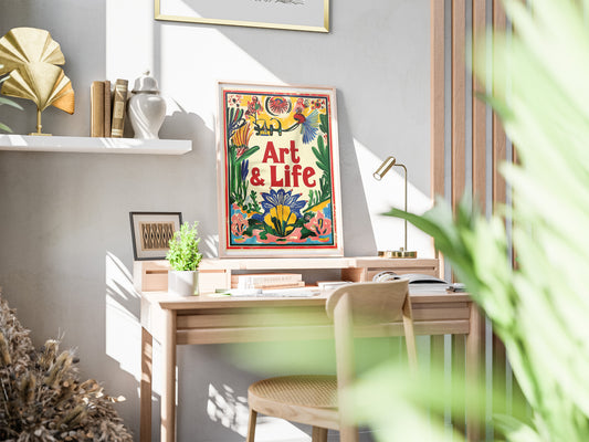 Art and Life Folk Art Poster | Colorful Retro Typography Wall Print for Creative Spaces