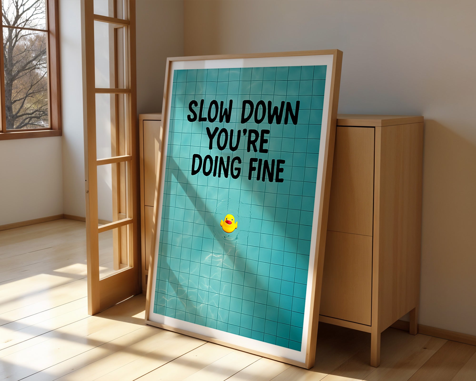 Slow Down You're Doing Fine Poster | Motivational Rubber Duck Wall Art