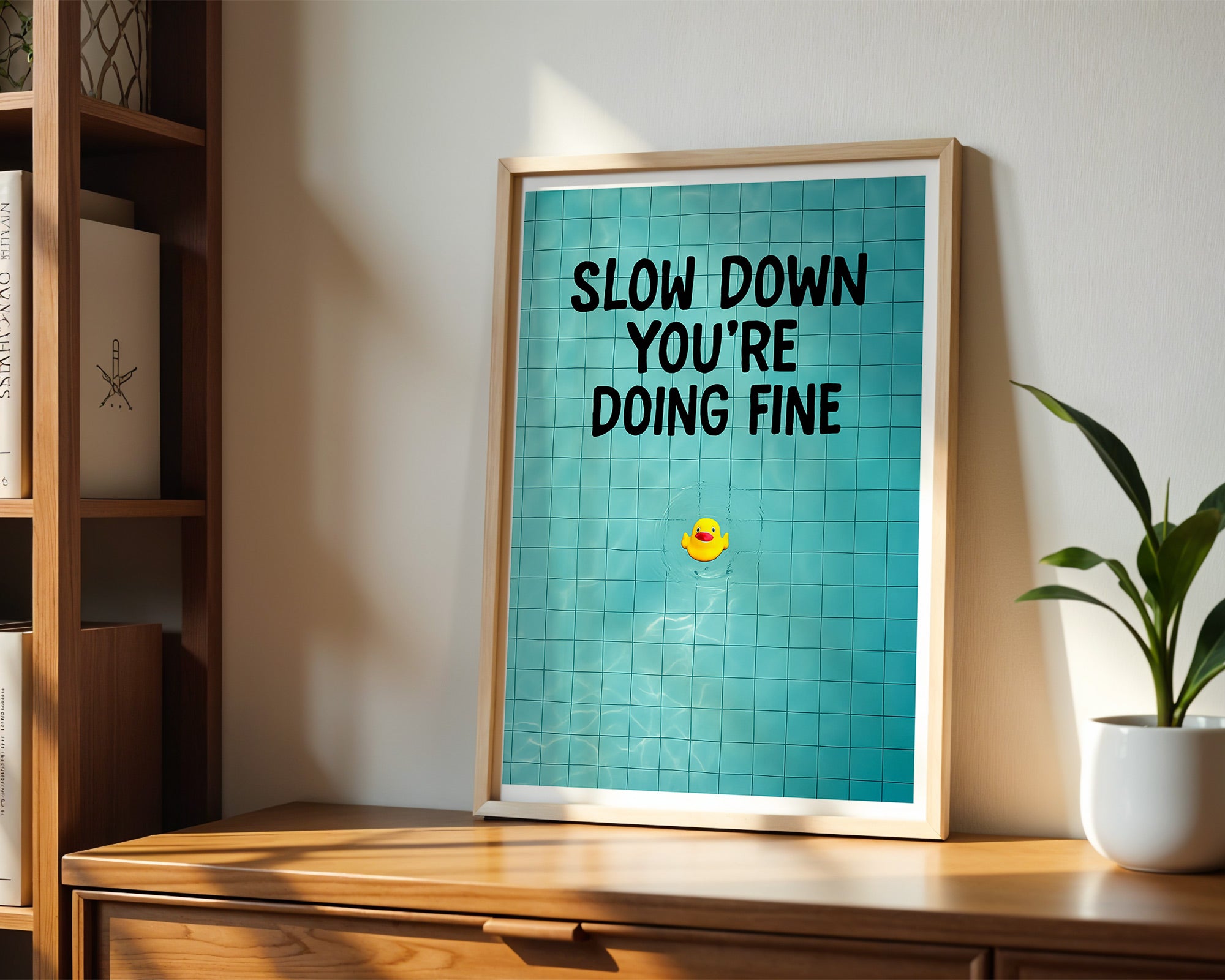 Slow Down You're Doing Fine Poster | Motivational Rubber Duck Wall Art