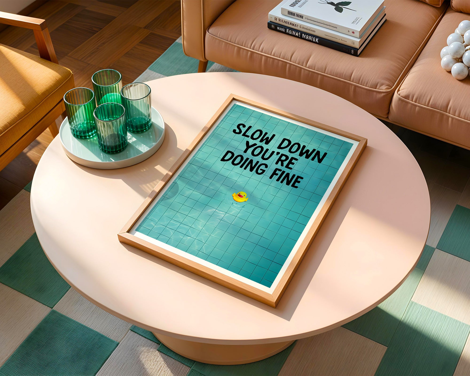 Slow Down You're Doing Fine Poster | Motivational Rubber Duck Wall Art