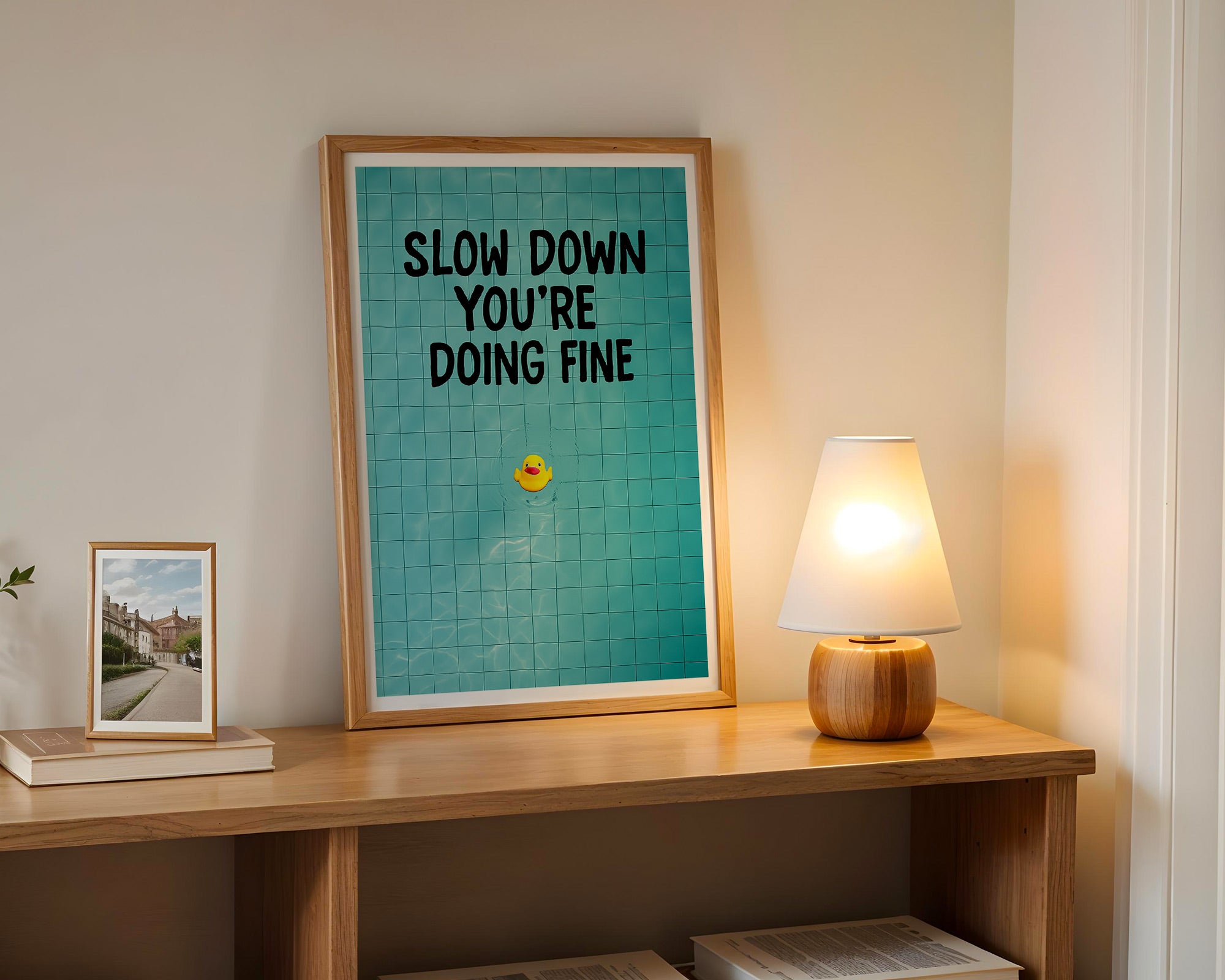 Slow Down You're Doing Fine Poster | Motivational Rubber Duck Wall Art