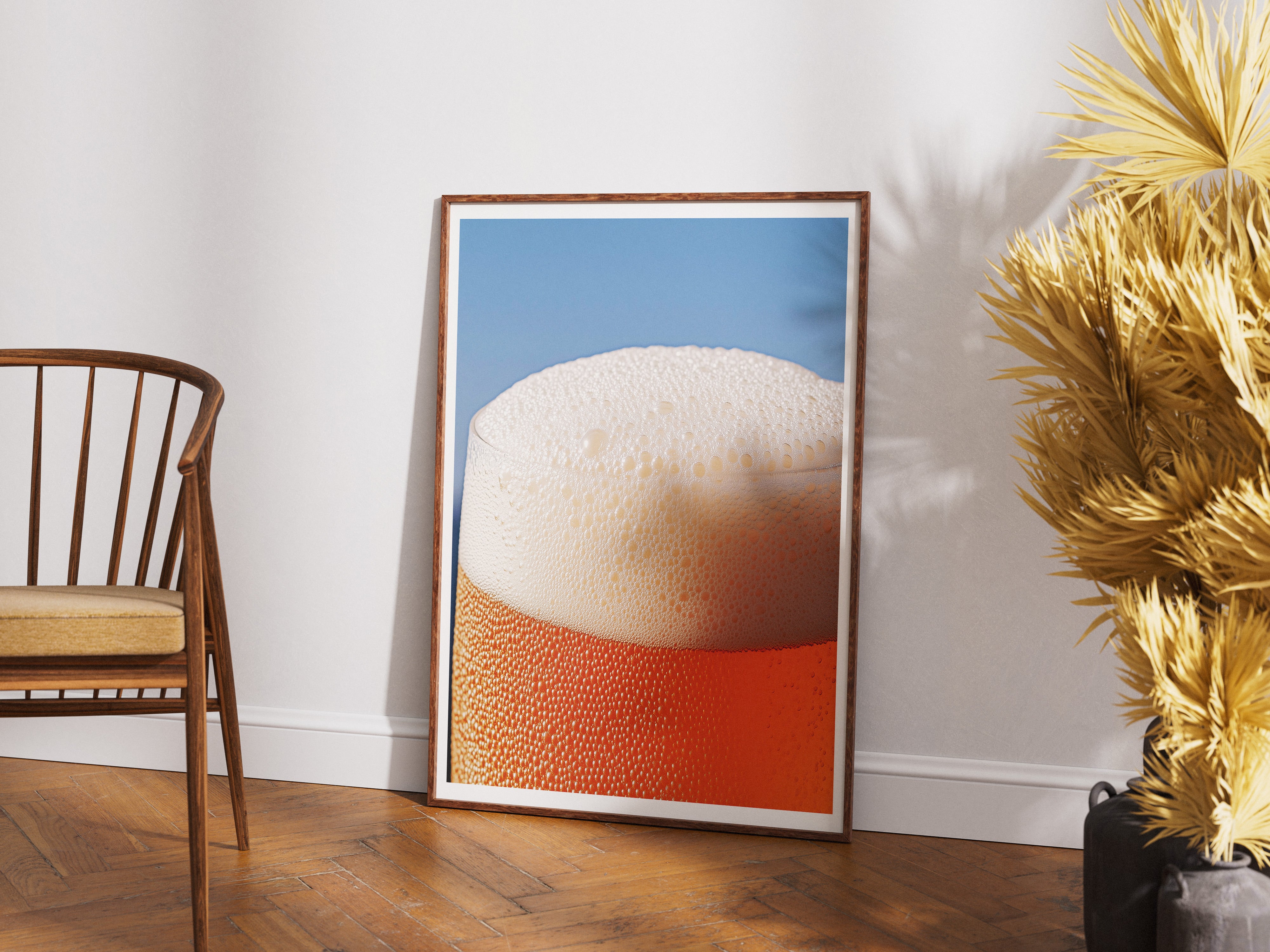 Golden Beer Foam Wall Art | Refreshing Macro Photography Poster for Bar & Pub Decor