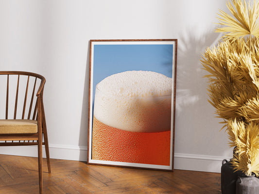 Golden Beer Foam Wall Art | Refreshing Macro Photography Poster for Bar & Pub Decor