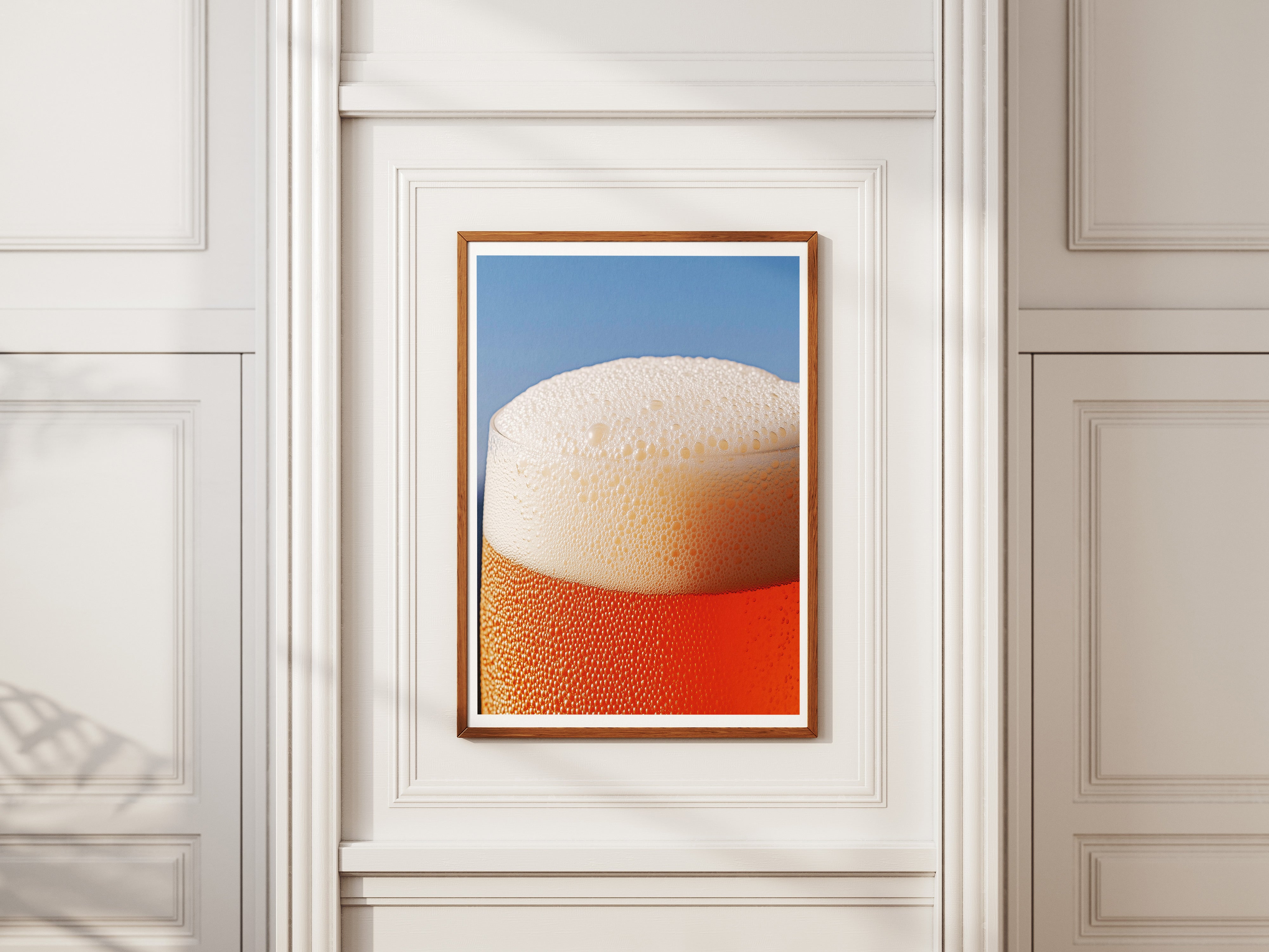 Golden Beer Foam Wall Art | Refreshing Macro Photography Poster for Bar & Pub Decor
