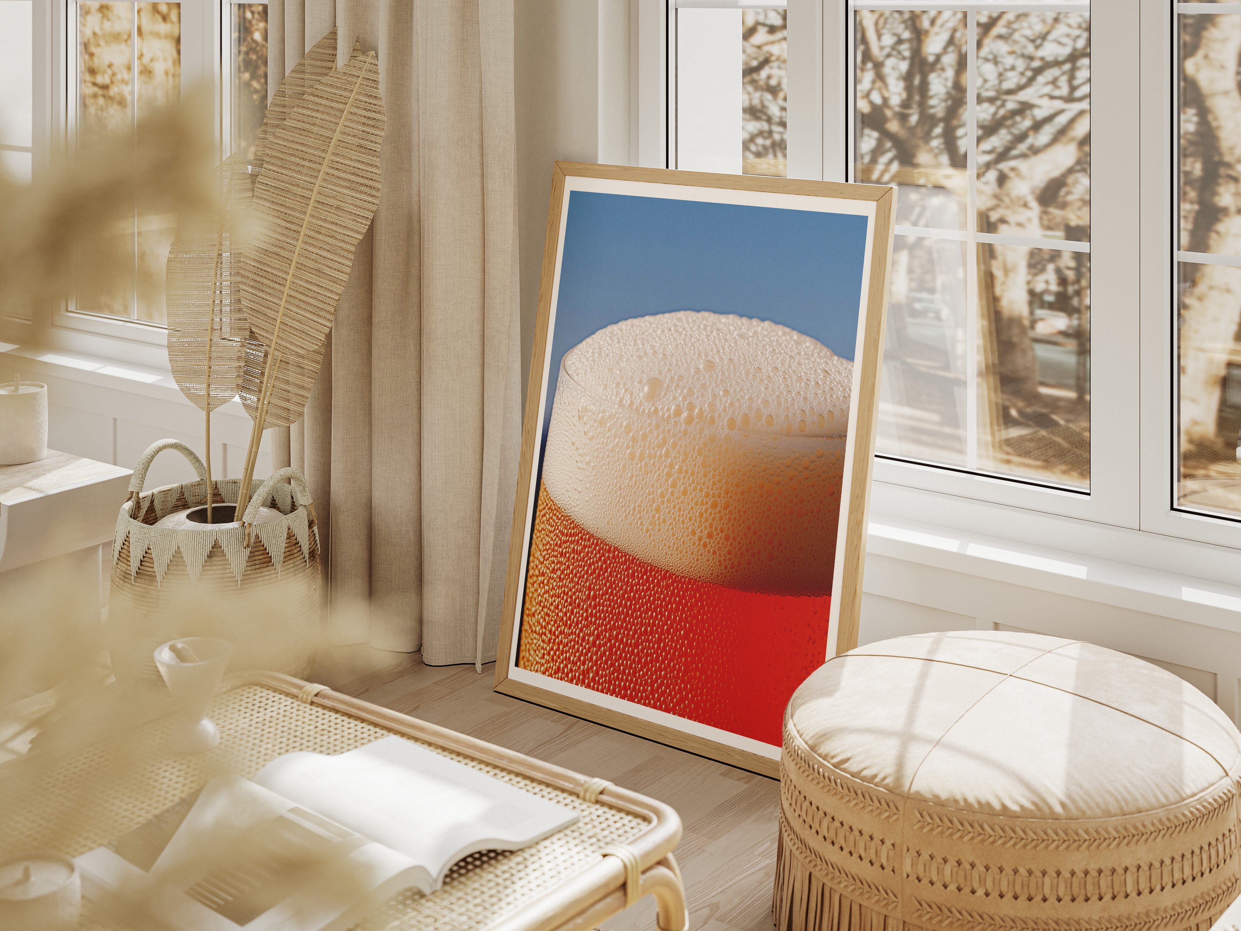 Golden Beer Foam Wall Art | Refreshing Macro Photography Poster for Bar & Pub Decor