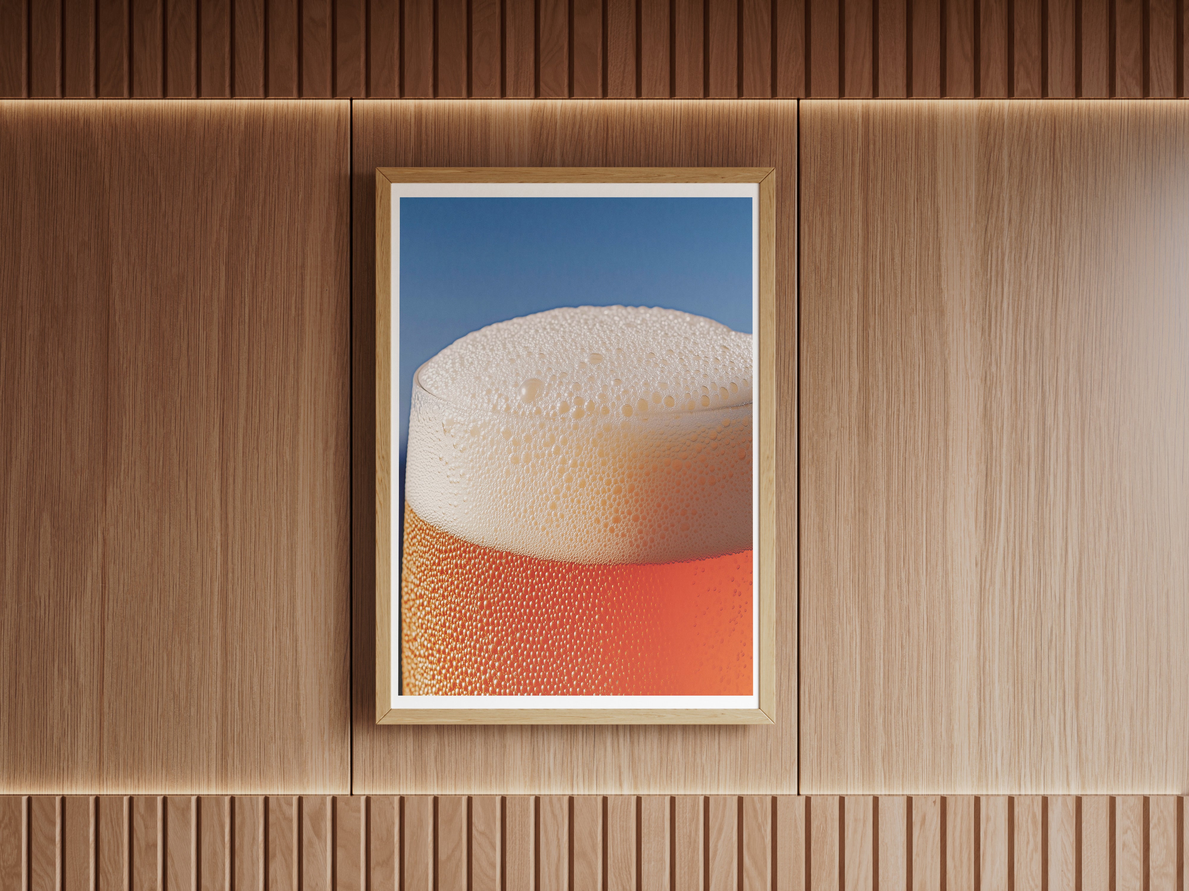 Golden Beer Foam Wall Art | Refreshing Macro Photography Poster for Bar & Pub Decor