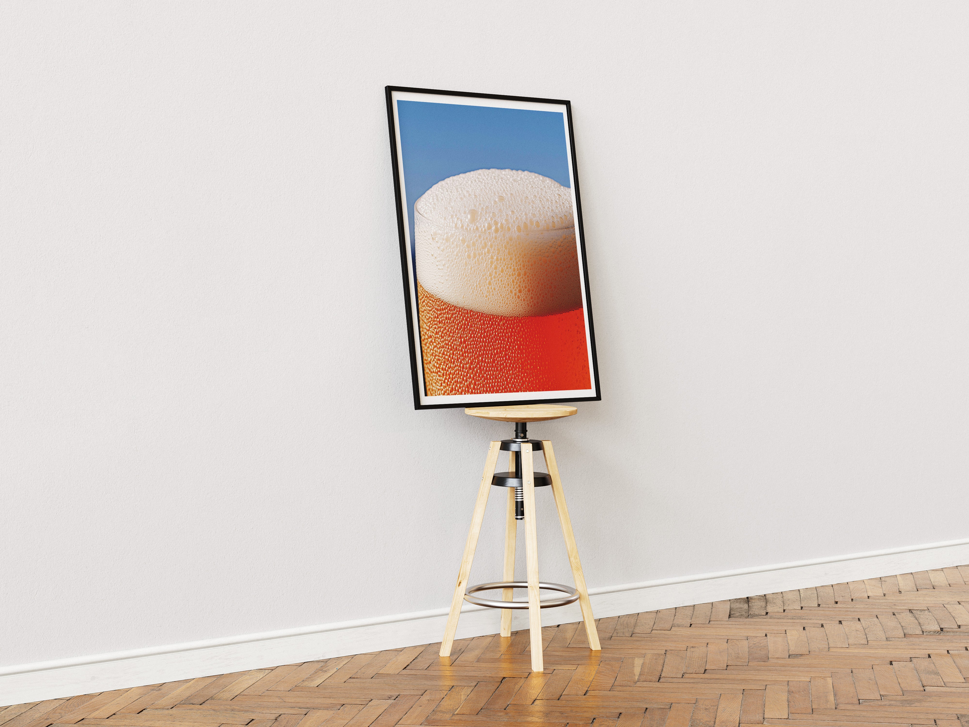 Golden Beer Foam Wall Art | Refreshing Macro Photography Poster for Bar & Pub Decor