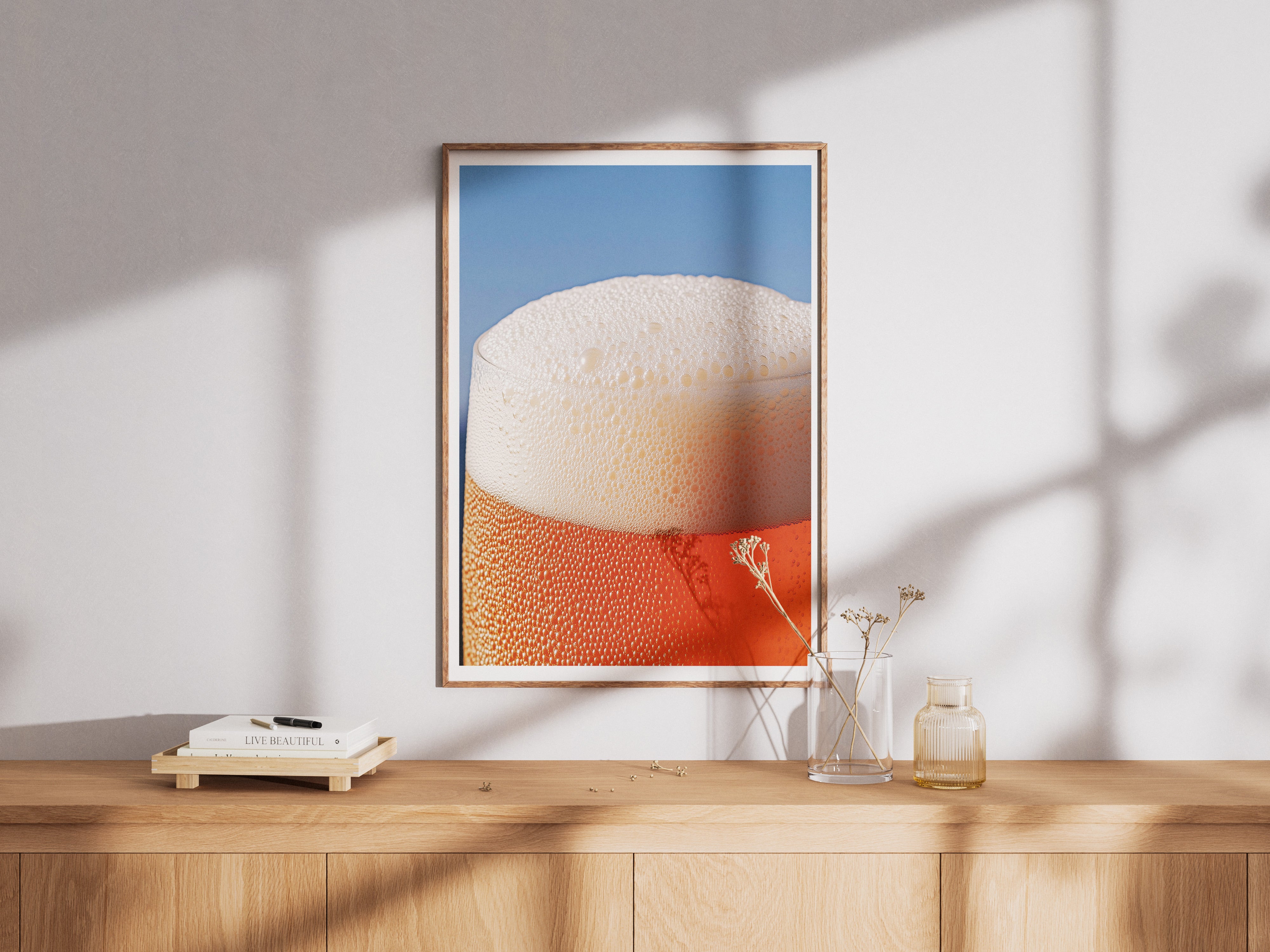 Golden Beer Foam Wall Art | Refreshing Macro Photography Poster for Bar & Pub Decor