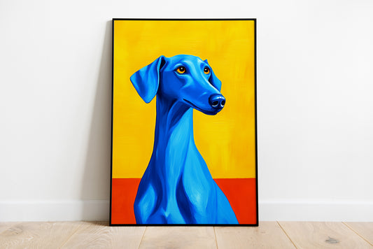 Blue Greyhound Dog Portrait Poster | Bold Colorful Dog Wall Art