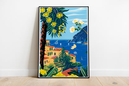 Portofino Coastal Botanical Poster | Italian Summer Seaside Wall Art