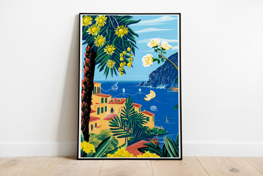 Portofino Coastal Botanical Poster | Italian Summer Seaside Wall Art