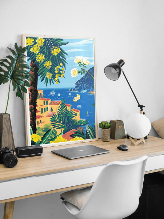 Portofino Coastal Botanical Poster | Italian Summer Seaside Wall Art