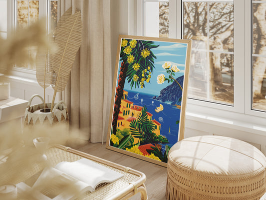 Portofino Coastal Botanical Poster | Italian Summer Seaside Wall Art