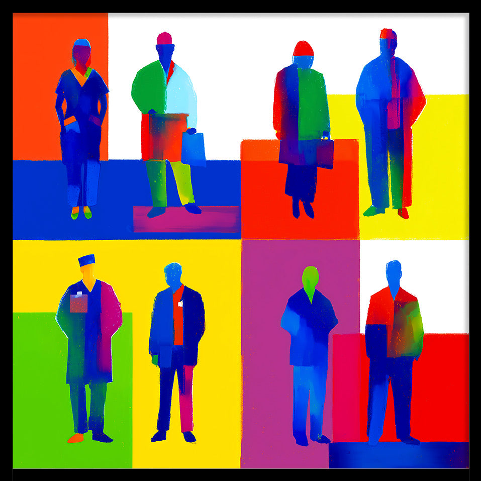 Color Block People Silhouette Poster | Abstract Pop Art Wall Print in Vibrant Tones