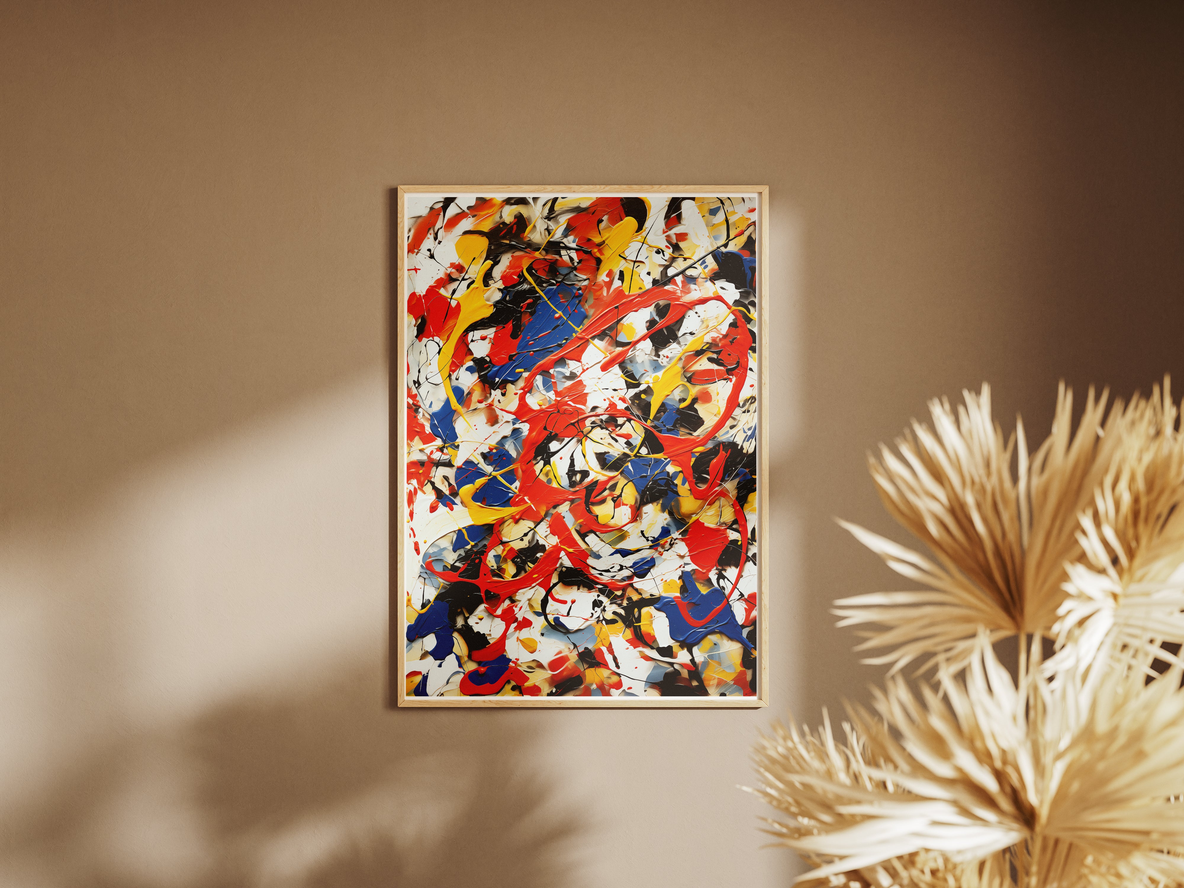Color Splash Abstract Expressionist Poster | Red, Blue & Yellow Drip Style Wall Art