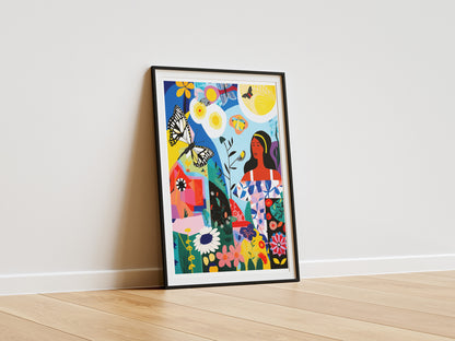 Colorful Botanical Collage Poster | Feminine Abstract Floral Wall Art