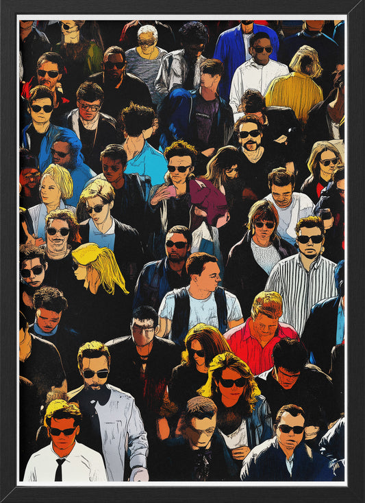 Colorful Crowd Illustration Poster | Flat Perspective Comic Style Wall Art