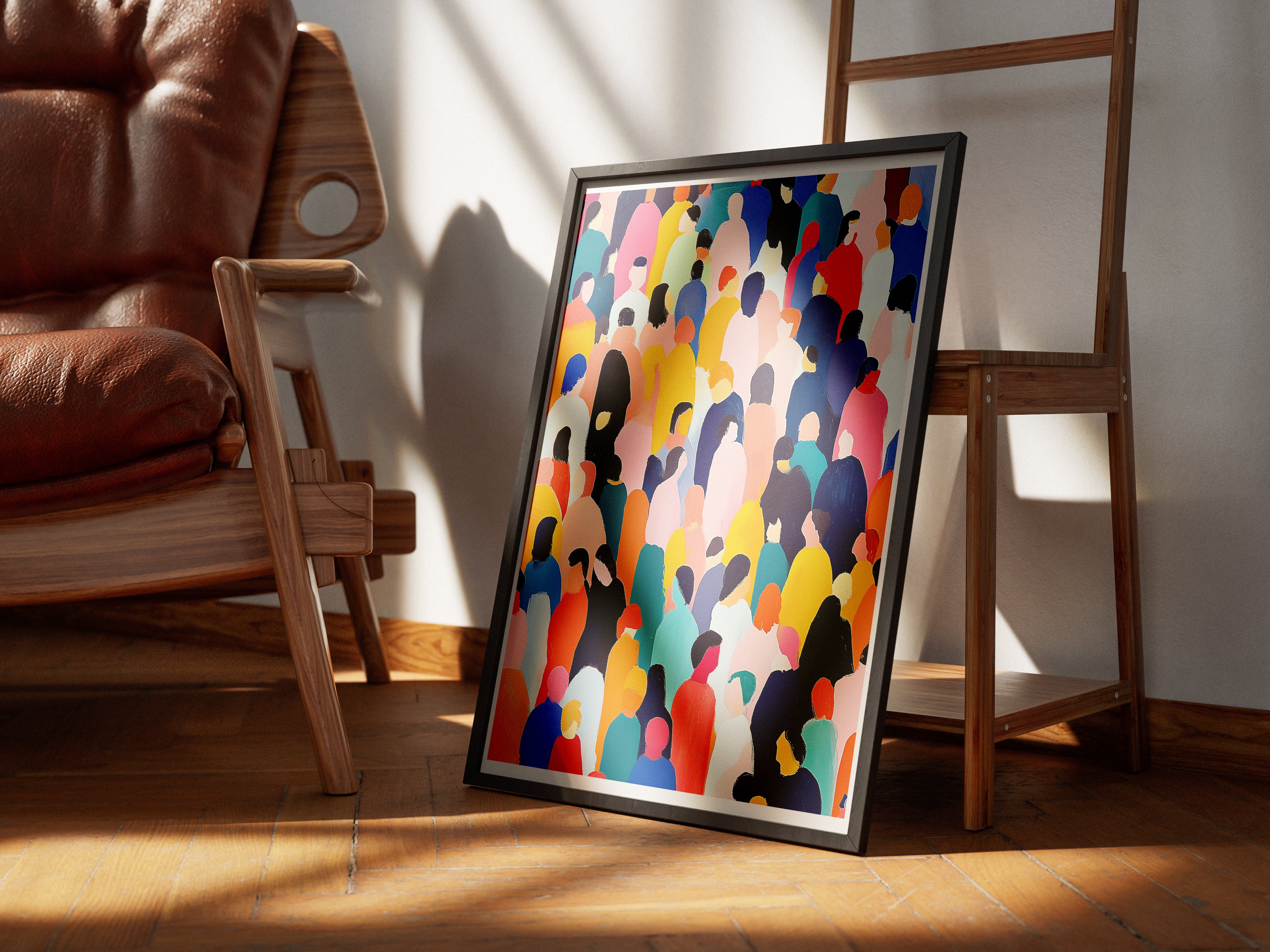 Colorful Crowd Abstract Poster | Modern People Pattern Art