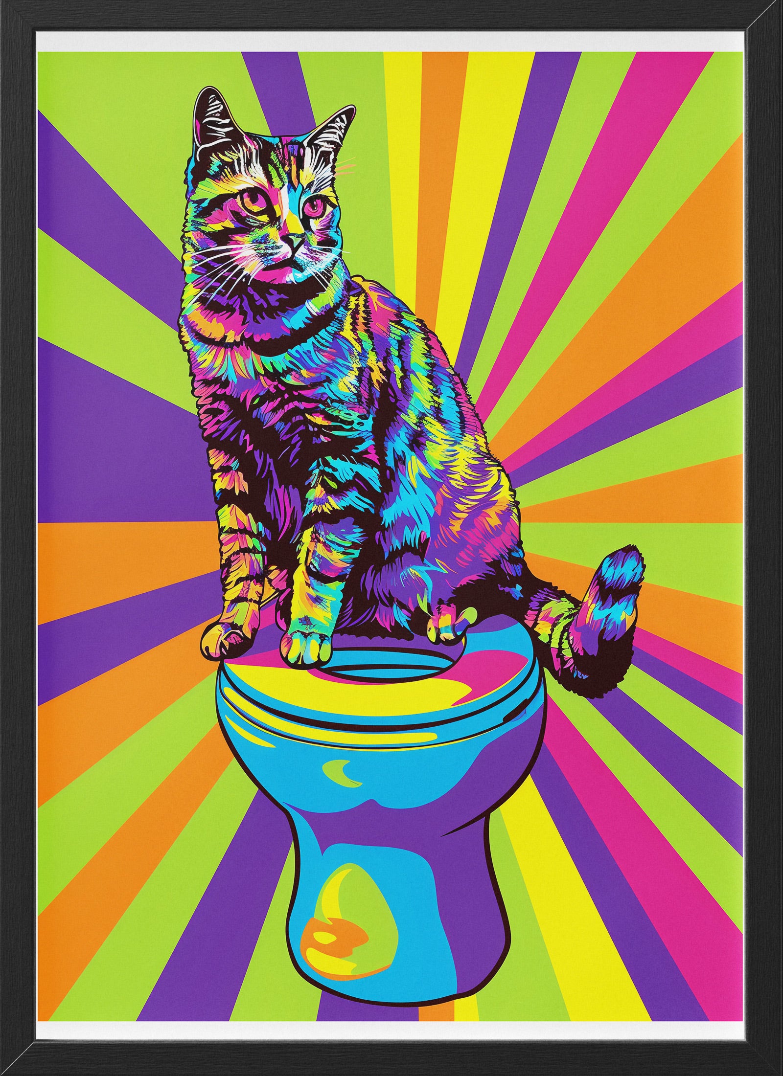 Retro Cat Poster | Colorful Funny Bathroom Wall Art for Cat Lovers
