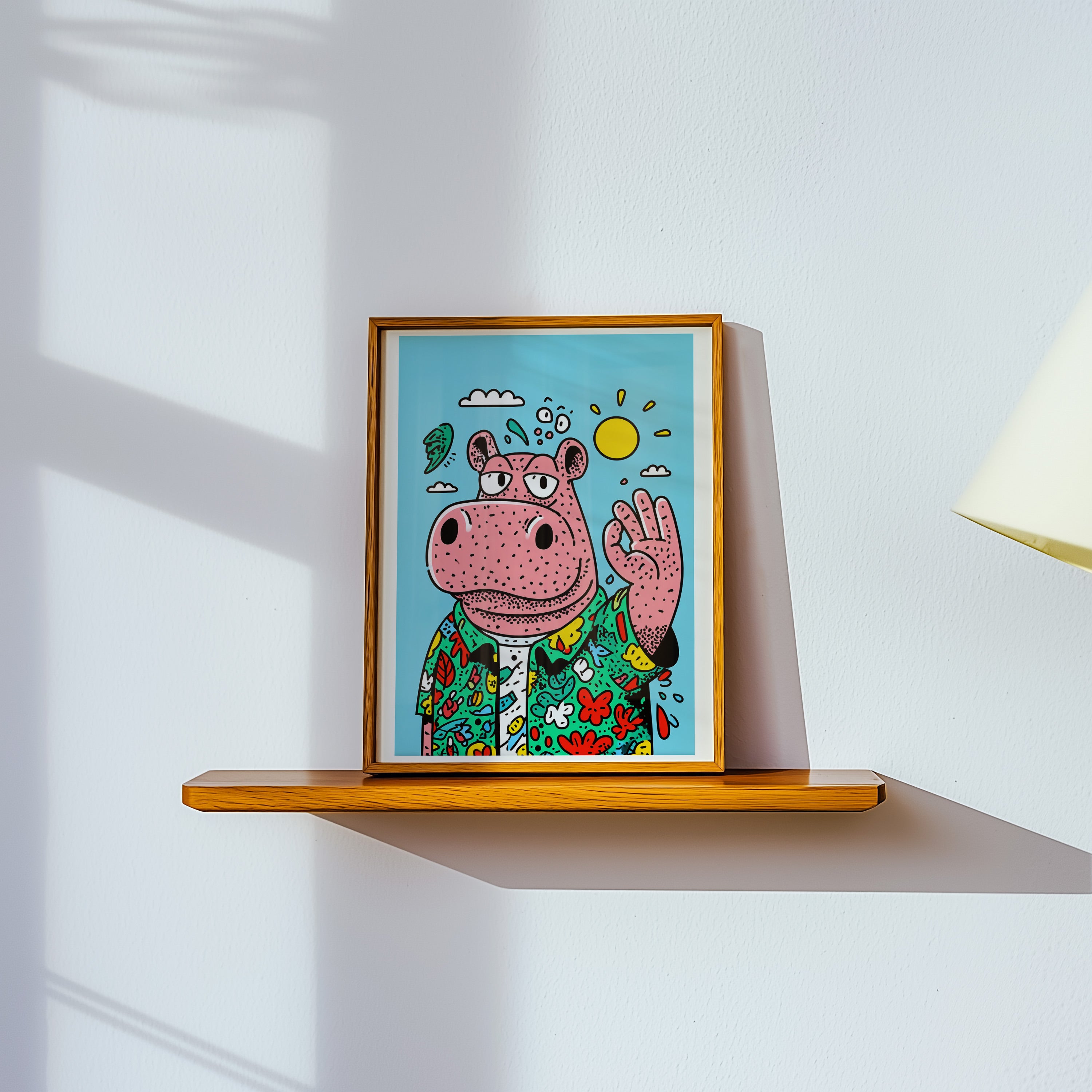 Hippo Vibes Poster | Cartoon Animal Wall Art