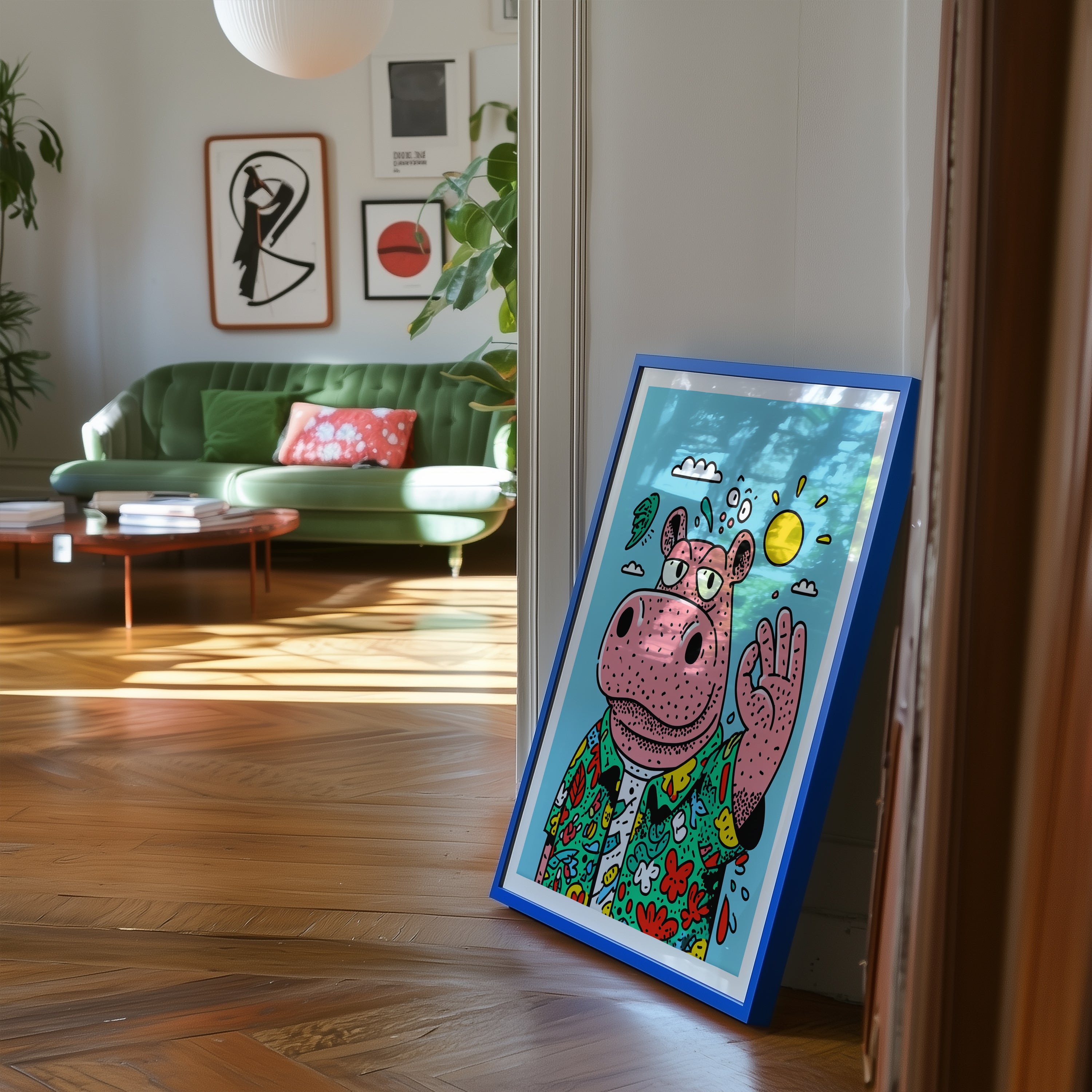 Hippo Vibes Poster | Cartoon Animal Wall Art