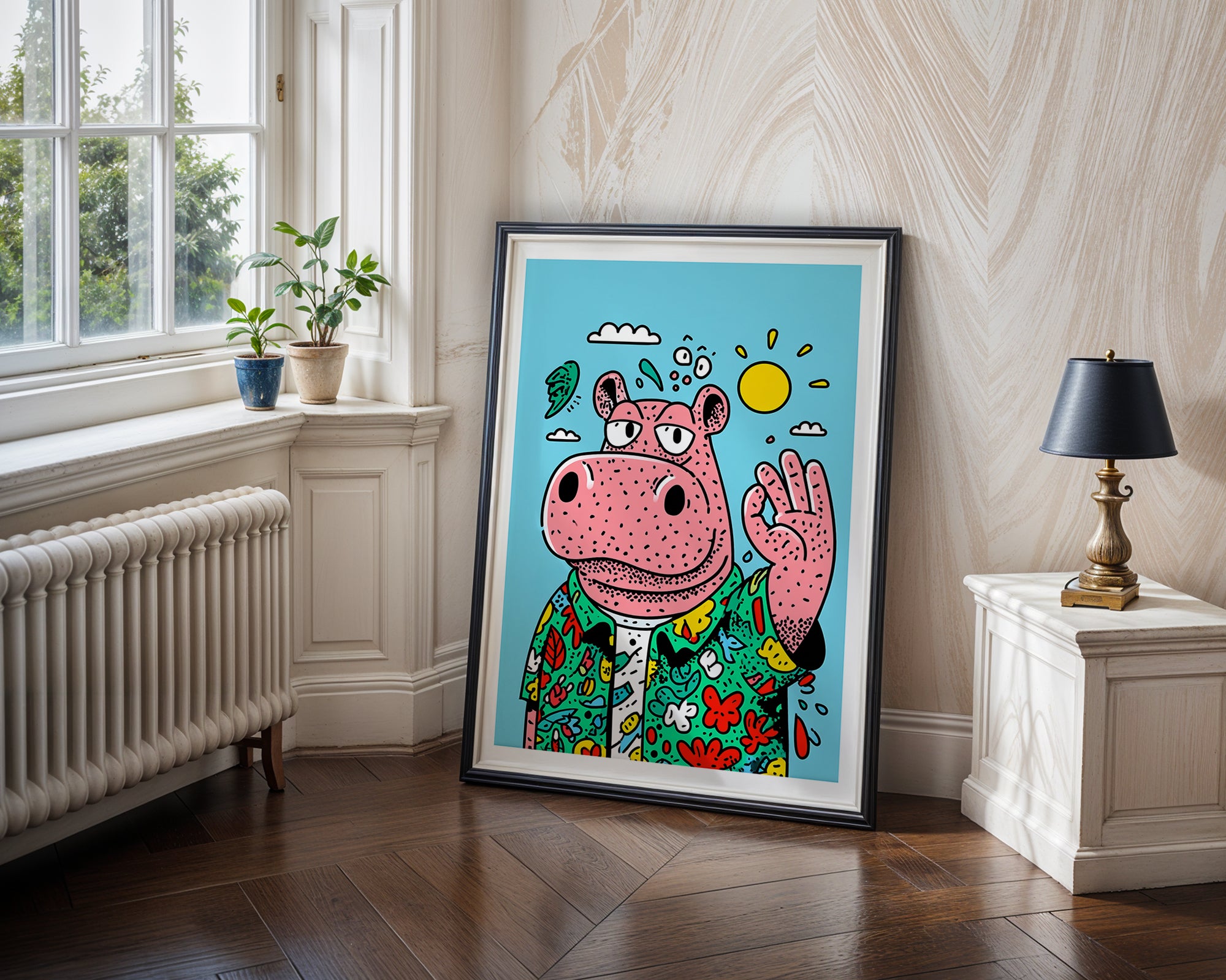Hippo Vibes Poster | Cartoon Animal Wall Art