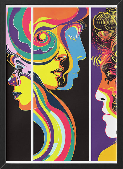 Colorful Psychedelic Face Art Poster | Inspired by 60s Graphic Design