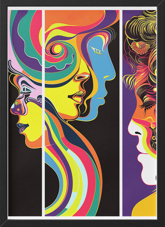 Colorful Psychedelic Face Art Poster | Inspired by 60s Graphic Design
