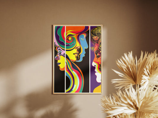 Colorful Psychedelic Face Art Poster | Inspired by 60s Graphic Design