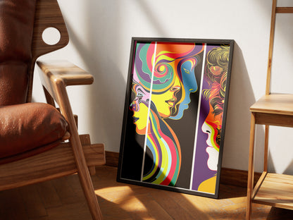 Colorful Psychedelic Face Art Poster | Inspired by 60s Graphic Design