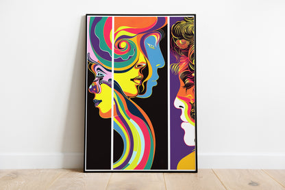 Colorful Psychedelic Face Art Poster | Inspired by 60s Graphic Design