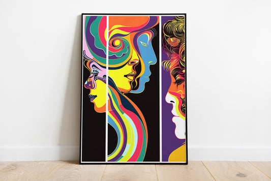 Colorful Psychedelic Face Art Poster | Inspired by 60s Graphic Design