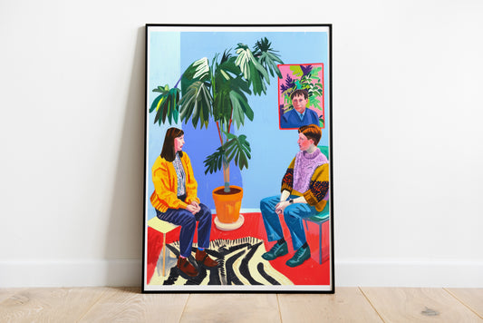 Colorful Risograph Art Poster | Minimalist Home Interview Scene