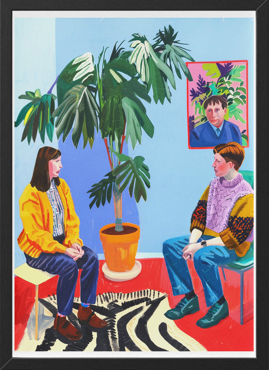 Colorful Risograph Art Poster | Minimalist Home Interview Scene