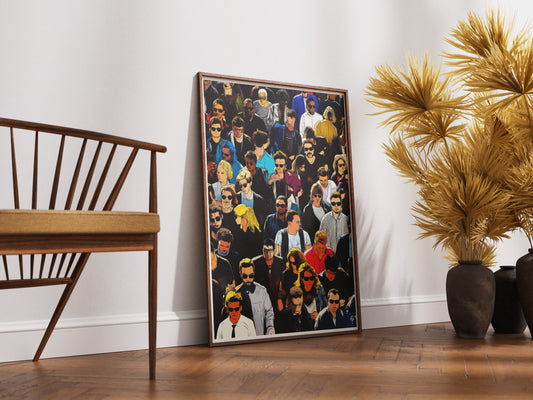 Colorful Crowd Illustration Poster | Flat Perspective Comic Style Wall Art