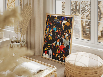 Colorful Crowd Illustration Poster | Flat Perspective Comic Style Wall Art