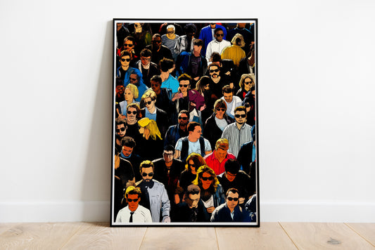 Colorful Crowd Illustration Poster | Flat Perspective Comic Style Wall Art